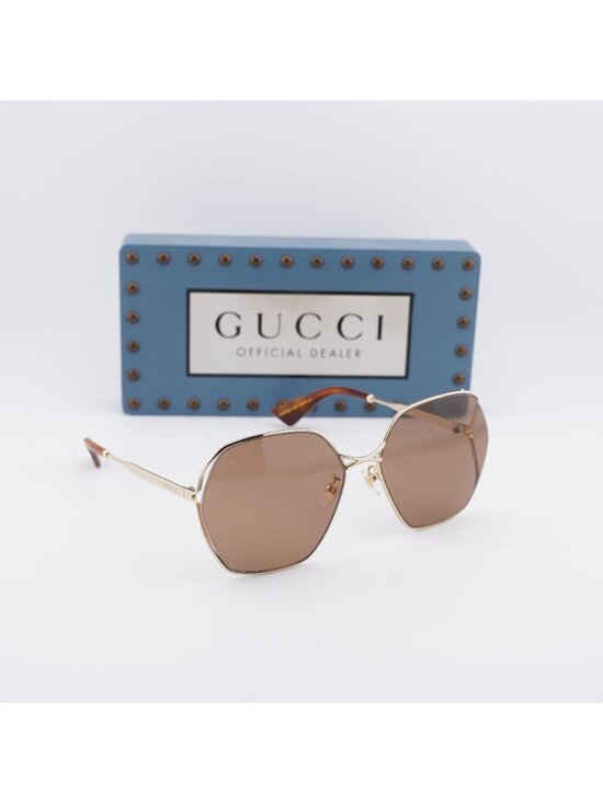 Gucci GG0818SA 002 Geometric Sunglasses - Gold / Brown main image 12